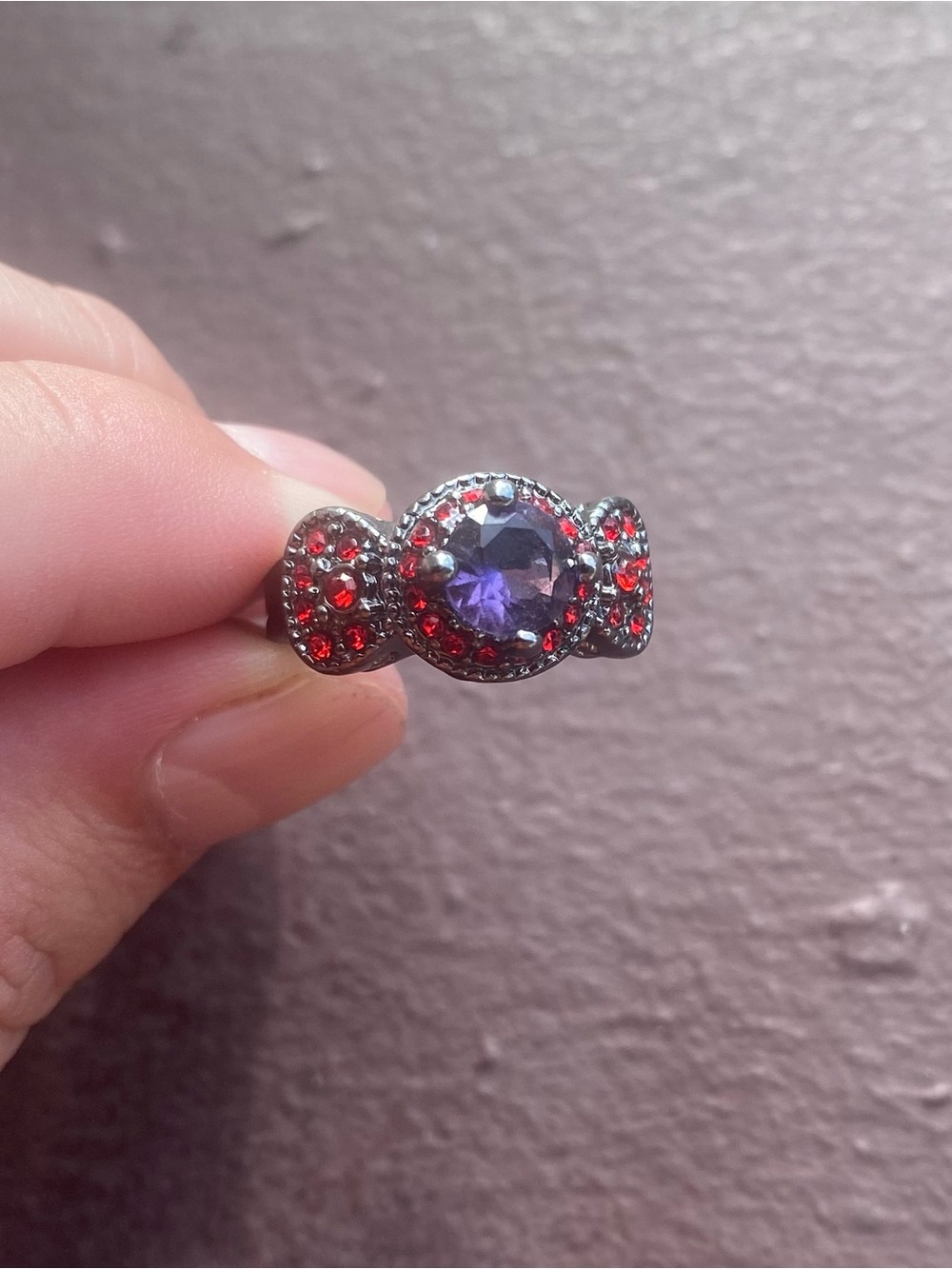 Stainless Steel Ring w/ Purple & Red Cubic Zirconium Stone Accents Size 8